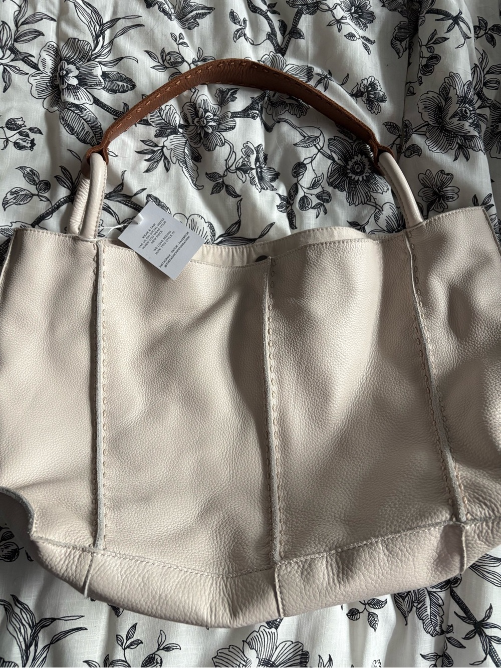 The Sak Cream Leather Tote with Brown Handle